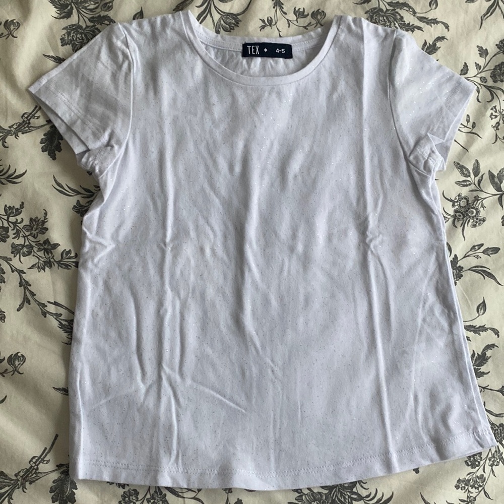 T-shirt, TEX (french brand), 4-5y, white with grey glitters